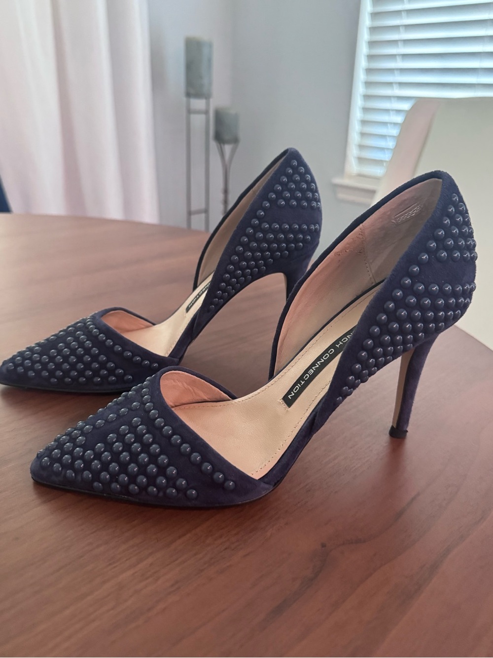 French Connection Blue Studded Pointed-Toe D'Orsay Flats